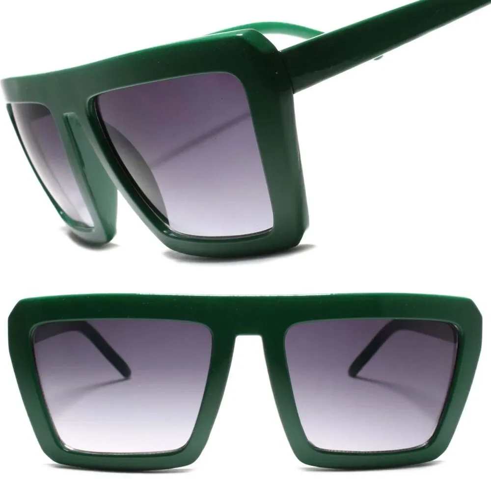 Dark Green Square Sunglasses Gray Gradient Lens Retro 70s 80s